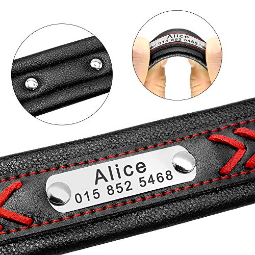 PET ARTIST Collar de Perro de Cuero Trenzado Rojo con Tachuelas Placa de Nombre – Collares de Cuero Personalizados para Perros Grandes – Grabado Gratis con Etiquetas de identificación, L