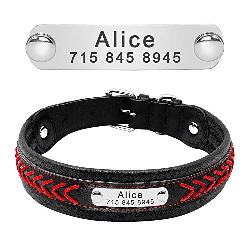 PET ARTIST Collar de Perro de Cuero Trenzado Rojo con Tachuelas Placa de Nombre – Collares de Cuero Personalizados para Perros Grandes – Grabado Gratis con Etiquetas de identificación, L