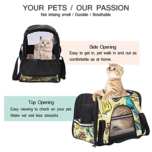 Pet Carrier Antiguo Egipto Mujeres Pájaros Gato Arte Patrón Suave Transportadores de Viaje para Gatos, Perros Cachorro Comodidad Portátil Plegable Bolsa de Mascota Aérea Aprobado