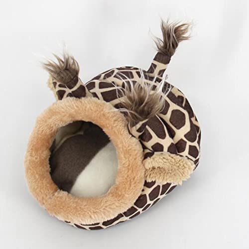 Pet Fleece Cama con Coloridos Patrones de Jirafa Guinea Pig Plus Cama de Jaula Lindo Antideslizante Tibio Lavable Mascota Bed for pequeño Cachorro Medio Dormir Igloo House L Suministros para Perros