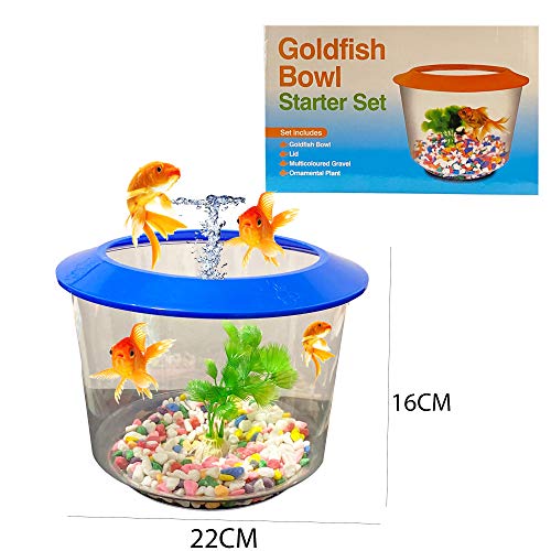 Pet Living Goldfish - Juego de cuencos para peces dorados con cuenco para plantas ornamentales (azul)