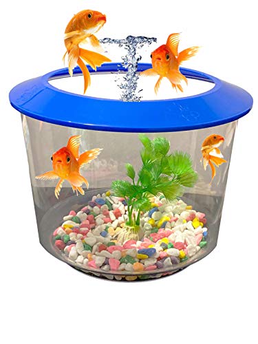 Pet Living Goldfish - Juego de cuencos para peces dorados con cuenco para plantas ornamentales (azul)