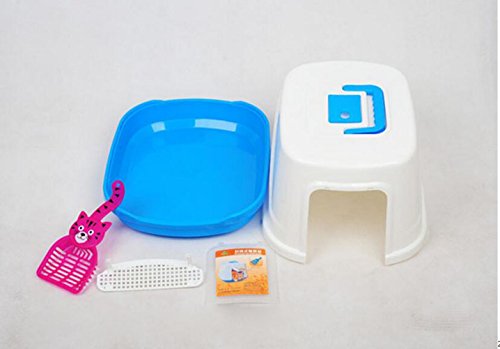 Pet Online Caja de arena para gatos Hogar de mascotas puerta cerrada caja de arena, 48 * 40.5 * 33.9cm, azul