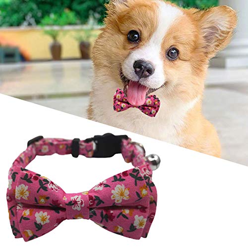 Pet Printing Bowknot Cat Dog Collar ajustable Collar Correa para el cuello con Bell Rose Red
