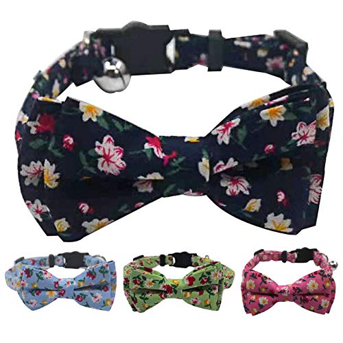 Pet Printing Bowknot Cat Dog Collar ajustable Collar Correa para el cuello con Bell Rose Red