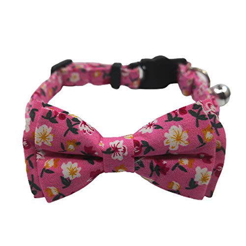 Pet Printing Bowknot Cat Dog Collar ajustable Collar Correa para el cuello con Bell Rose Red