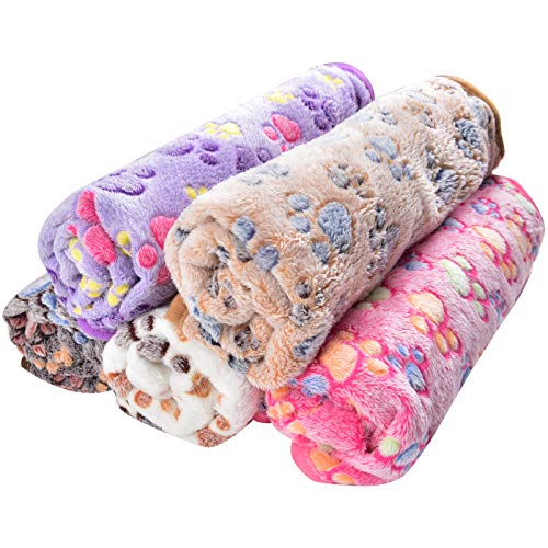 PET SPPTIES Pata pequeña impresión paño Grueso y Suave Manta Suave Estera del Animal doméstico 3 Piezas PS016 (60cmx40cm, 5PCS Mixed Pack)