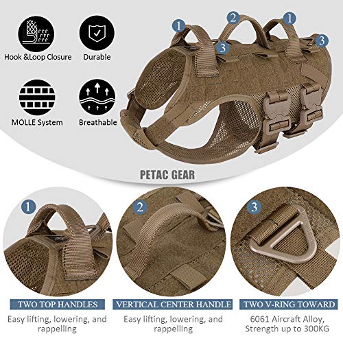 PETAC GEAR Arnés táctico para perros de aire para entrenamiento K9 ligero transpirable arnés de malla MOLLE chaleco para trabajo perro servicio militar perro coyote marrón S