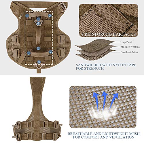 PETAC GEAR Arnés táctico para perros de aire para entrenamiento K9 ligero transpirable arnés de malla MOLLE chaleco para trabajo perro servicio militar perro coyote marrón S