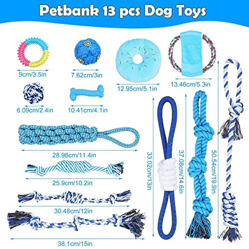 Petbank, Juguetes para Perros, 13 Piezas Juguete para Mordedor Perro, Masticar Juguete Adecuado para Perros Pequeñosy Medianos, Juguete Antiestres Perro, Juguetes Interactivos de Cuerda de Perro