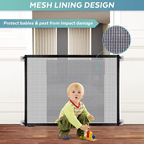 PETCUTE Barreras para Perros,Barrera de Seguridad para Perros,Extensible Barrera para Escalera,Portátil Plegable Puerta Mágica para Perros,Barrera para Mascotas, Perros, Gatos,Fácil de Instalar