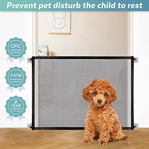 PETCUTE Barreras para Perros,Barrera de Seguridad para Perros,Extensible Barrera para Escalera,Portátil Plegable Puerta Mágica para Perros,Barrera para Mascotas, Perros, Gatos,Fácil de Instalar