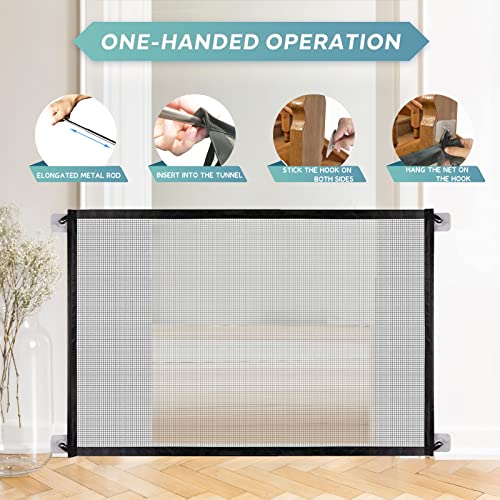 PETCUTE Barreras para Perros,Barrera de Seguridad para Perros,Extensible Barrera para Escalera,Portátil Plegable Puerta Mágica para Perros,Barrera para Mascotas, Perros, Gatos,Fácil de Instalar