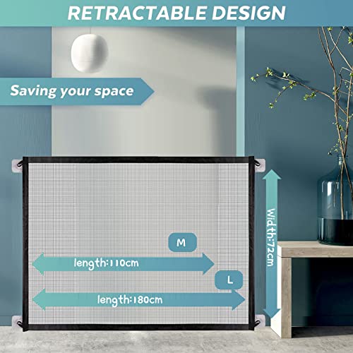 PETCUTE Barreras para Perros,Barrera de Seguridad para Perros,Extensible Barrera para Escalera,Portátil Plegable Puerta Mágica para Perros,Barrera para Mascotas, Perros, Gatos,Fácil de Instalar