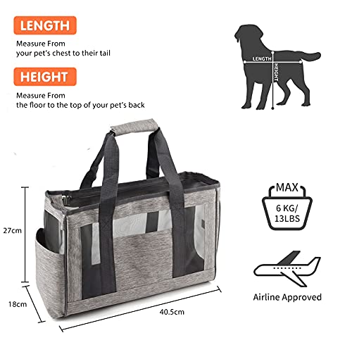 PETCUTE Bolsa de Transporte para Mascotas,Respirable Plegable Bolsa para Mascotas con Correa de Hombro Ajustable y Bolsill,Bolsa de Transporte para Gato Perros con Correa de Seguridad Interior