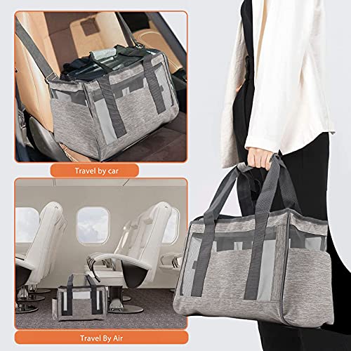 PETCUTE Bolsa de Transporte para Mascotas,Respirable Plegable Bolsa para Mascotas con Correa de Hombro Ajustable y Bolsill,Bolsa de Transporte para Gato Perros con Correa de Seguridad Interior