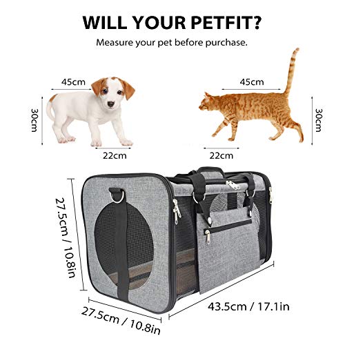 PETCUTE Transportín Perro Gato Bolsa De Transporte Plegable para Mascotas Jaulas para Perros Pequeño Medianos Coche Avion Cabina homologado Portador de Viaje hasta 10 Kg
