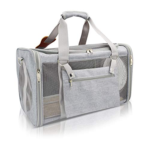 PETCUTE Transportín Perro Gato Bolsa De Transporte Plegable para Mascotas Jaulas para Perros Pequeño Medianos Coche Avion Cabina homologado Portador de Viaje hasta 10 Kg