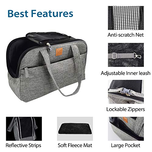 PETCUTE Transportín Perro Gato Bolsa de Transporte Plegable para Mascotas Transpirable Bandolera para Perro Pequeño Coche Avion Cabina homologado Portador de Viaje hasta 7Kg