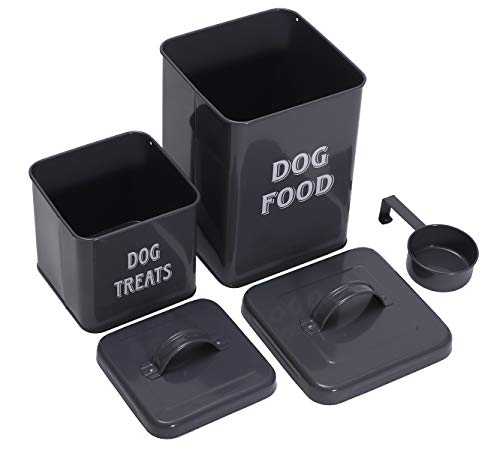 Pethiy - Juego de Contenedor para Comida y golosinas para Perros y Perrito,Cajas Almacenamiento para Alimentos para Mascotas- con Tapas herméticas y Pala - Capacidad 1,5kg+0,5kg-Gris