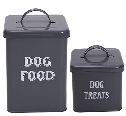 Pethiy - Juego de Contenedor para Comida y golosinas para Perros y Perrito,Cajas Almacenamiento para Alimentos para Mascotas- con Tapas herméticas y Pala - Capacidad 1,5kg+0,5kg-Gris