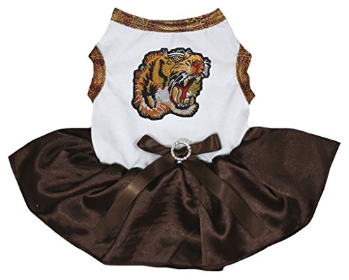 Petitebelle - Vestido para perro, diseño de tigre con parte superior blanca y tutú marrón