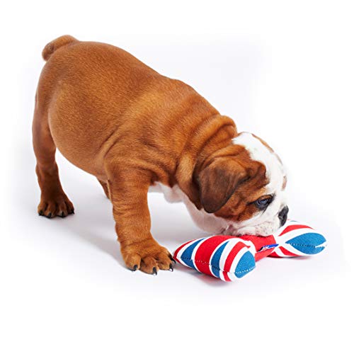 PetLondon - Hueso de la bandera británica de Londres de 8 pies, hueso de lona con chirriador, juguete interactivo divertido de la Reina Real Union Jack para perro