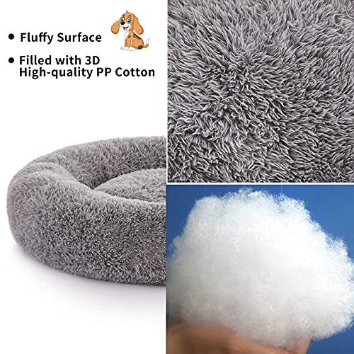 PETORREY Cama de perro calmante redonda Donut Cuddler Calentamiento y cómoda cama para mascotas antiansiedad piel sintética mullida cama para gato, ultra suave lavable