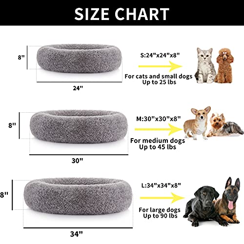 PETORREY Cama de perro calmante redonda Donut Cuddler Calentamiento y cómoda cama para mascotas antiansiedad piel sintética mullida cama para gato, ultra suave lavable