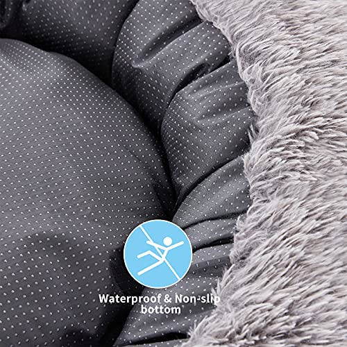 PETORREY Cama de perro calmante redonda Donut Cuddler Calentamiento y cómoda cama para mascotas antiansiedad piel sintética mullida cama para gato, ultra suave lavable