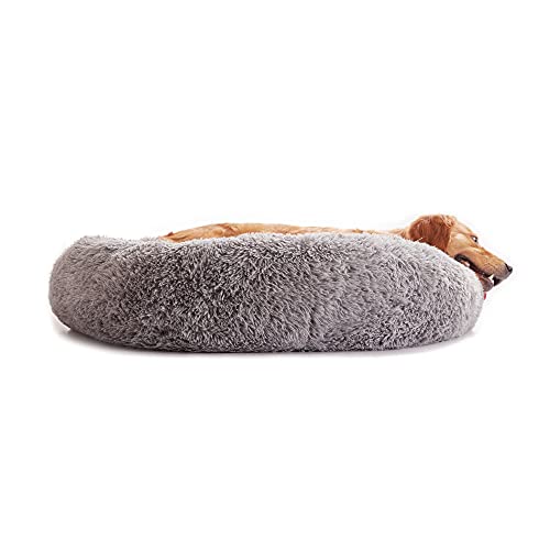 PETORREY Cama de perro calmante redonda Donut Cuddler Calentamiento y cómoda cama para mascotas antiansiedad piel sintética mullida cama para gato, ultra suave lavable