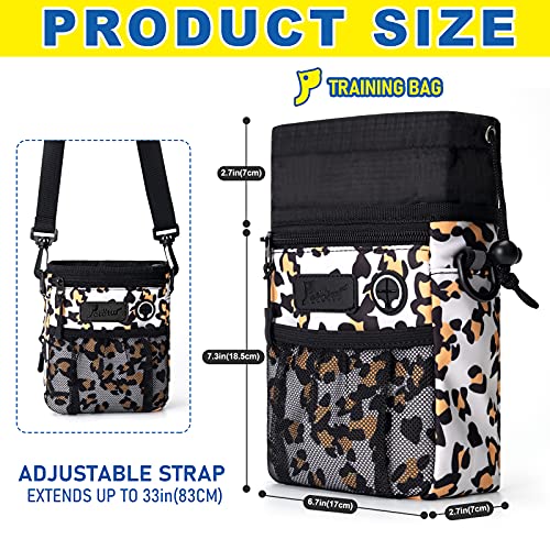 Petotw Bolsa premios Perro con Dispensador De Bolsas De Caca, Bolsa de Entrenamiento para Perros,uenco Plegable Gratis, Bolsa De Golosinas para Perros para Comida, 4 Formas De Usar (Leopardo)