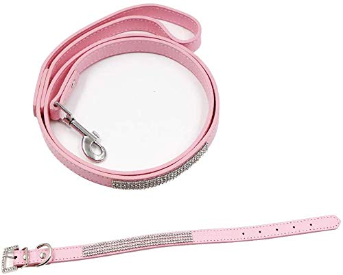 Petsoigné Set Collar y Correa para Perros Gatos Collar Correa Rosa para Perro Pequeño y Mediano (M)