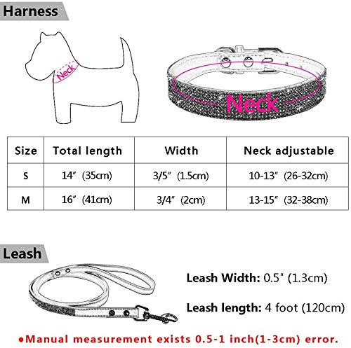 Petsoigné Set Collar y Correa para Perros Gatos Collar Correa Rosa para Perro Pequeño y Mediano (M)