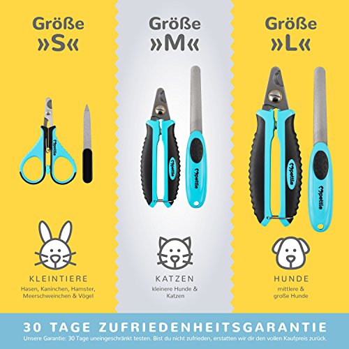 Pettle Cortapastas Profesional para Conejos, cobayas y pequeños Animales - 100% Libre de astillas Gracias a Las Hojas de Acero Inoxidable más afiladas - alicate de Garras + Lima de Garras + e-Book