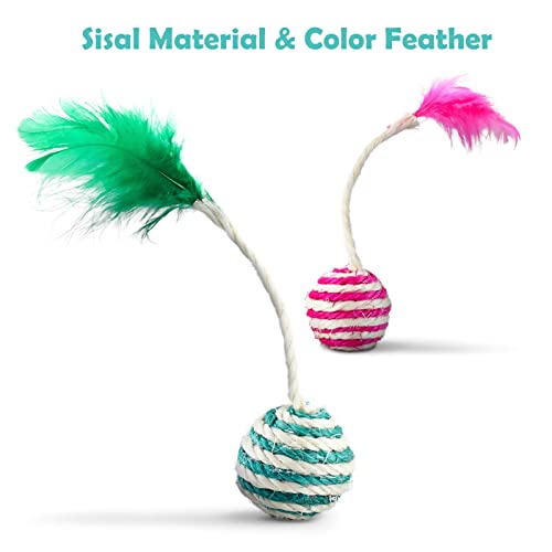 PETTOM 6 Piezas Juguetes para Gatos, Juguete Interactivo con Plumas, Ratón Gato Juguete Colores, Plumas + Sisal, Resistente a Las Picaduras