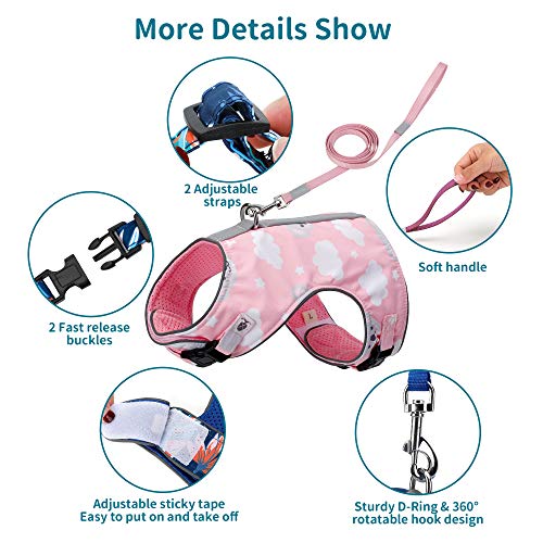 PETTOM Arnés con Correa para Gatos,Chaleco Arnes Cuerda Reflectante Seguridad Ajustable para Gato Cachorro Mascota Pequeño,Transpirable Cómodo Suave con Hebilla para Caminar Antiescape Viaje(Rosado M)