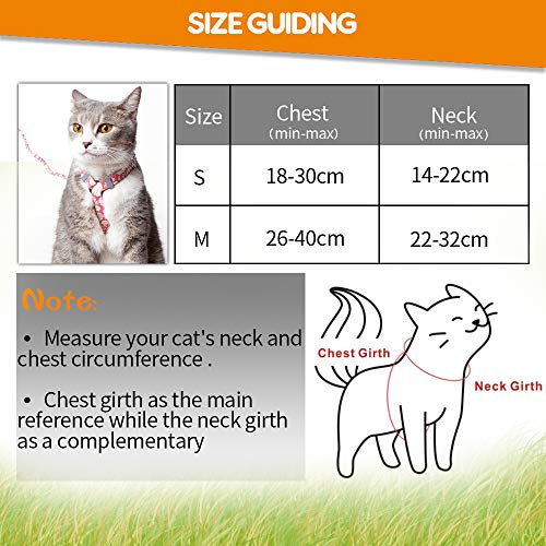 PETTOM Arnes Gato Ajustable Antiescape con Correa Cuerda Redonda Cómodo Seguridad Arnés de Gato para Pequeño Medio Grande Gato Adulto Cachorros Cat Harness para Caminar Viajes Rosado S