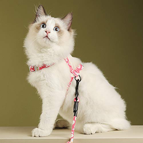 PETTOM Arnes Gato Ajustable Antiescape con Correa Cuerda Redonda Cómodo Seguridad Arnés de Gato para Pequeño Medio Grande Gato Adulto Cachorros Cat Harness para Caminar Viajes Rosado S