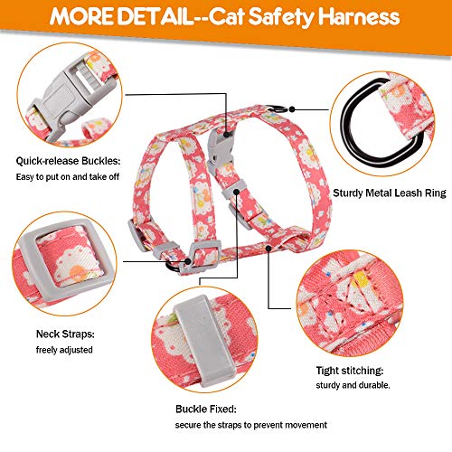 PETTOM Arnes Gato Ajustable Antiescape con Correa Cuerda Redonda Cómodo Seguridad Arnés de Gato para Pequeño Medio Grande Gato Adulto Cachorros Cat Harness para Caminar Viajes Rosado S