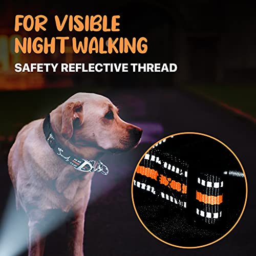 PETTOM Collar para Perros con Cierre de Seguridad, Collar Ancho Nylon Ajustable y Reflectante, Collar Perro Mediano, Grande y Pequeño Resistente (Naranja, S)