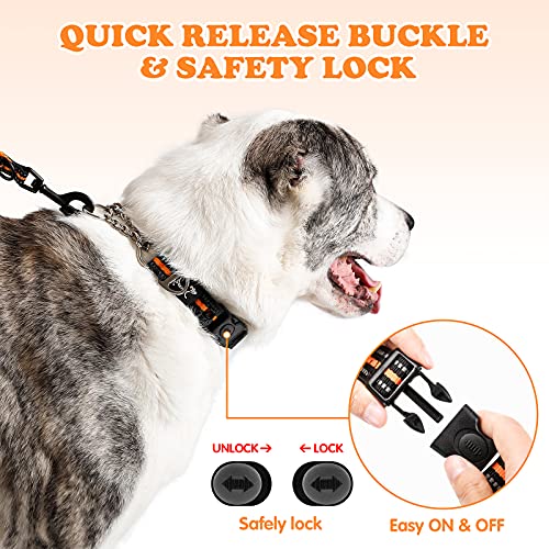PETTOM Collar para Perros con Cierre de Seguridad, Collar Ancho Nylon Ajustable y Reflectante, Collar Perro Mediano, Grande y Pequeño Resistente (Naranja, S)