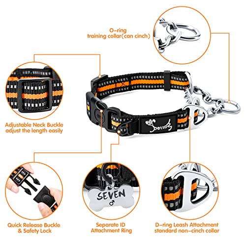 PETTOM Collar para Perros con Cierre de Seguridad, Collar Ancho Nylon Ajustable y Reflectante, Collar Perro Mediano, Grande y Pequeño Resistente (Naranja, S)