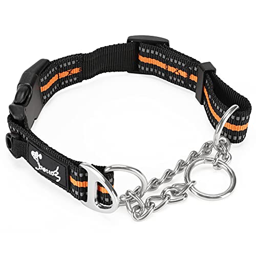 PETTOM Collar para Perros con Cierre de Seguridad, Collar Ancho Nylon Ajustable y Reflectante, Collar Perro Mediano, Grande y Pequeño Resistente (Naranja, S)