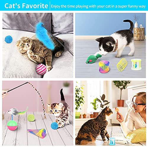 PETTOM Juguetes para Gatos 30 Piezas Juguete Interactivo con Plumas para Gatito Juguetes para Gatos con Plumas Túnel Set di Juguetes Muelle Gato para Gatita Interactivo Ratones
