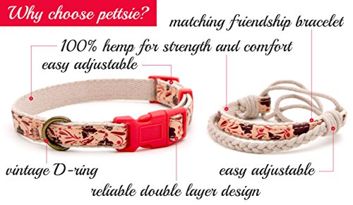 pettsie Collar de perro a juego y pulsera de la amistad del propietario, tamaño ajustable pequeño y mediano, duradero, cáñamo apto para mascotas con patrón de lujo, cómodo, fuerte