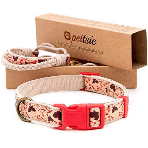 pettsie Collar de perro a juego y pulsera de la amistad del propietario, tamaño ajustable pequeño y mediano, duradero, cáñamo apto para mascotas con patrón de lujo, cómodo, fuerte