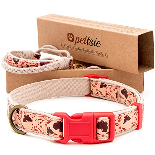 Pettsie Collar de perro y pulsera de la amistad del propietario, tamaño ajustable pequeño y mediano, duradero, cáñamo apto para mascotas con patrón elegante, cómodo, fuerte, caja de regalo incluida