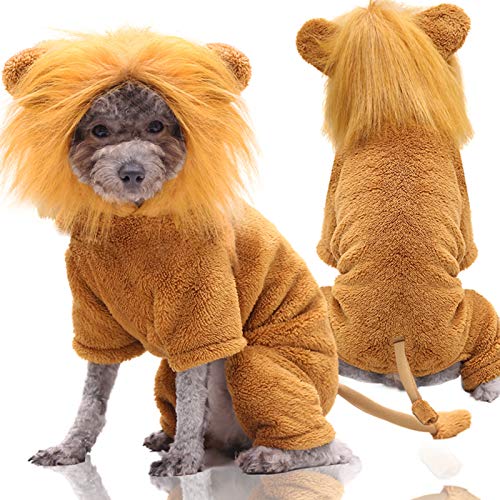Petyoung Disfraz de perro de franela de invierno para mascota, disfraz de león, cebra, guepardo, patrón de tigre