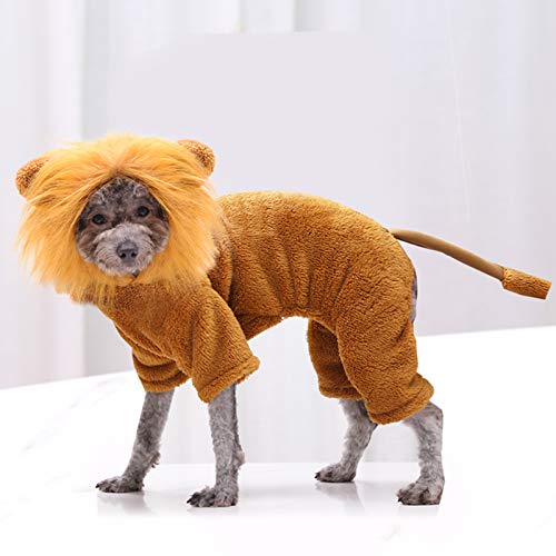 Petyoung Disfraz de perro de franela de invierno para mascota, disfraz de león, cebra, guepardo, patrón de tigre